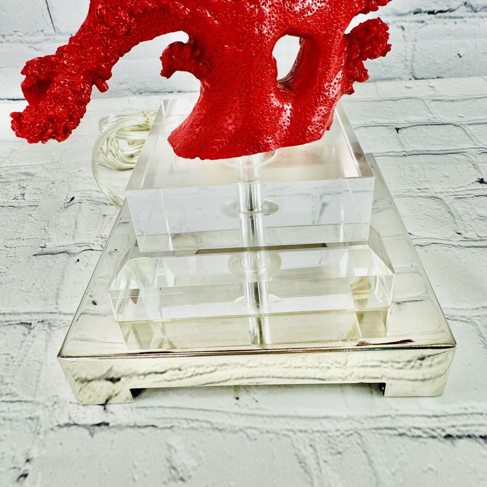 Broyhill Red Corral Lucite Reef Nautical Coastal Beach Table Lamp & Shade - Picture 8 of 16